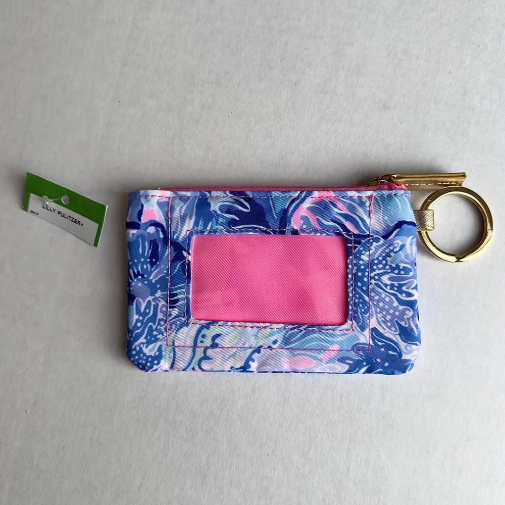 Lilly Pulitzer Wallet Pink & Blue ID Case Shade Seekers Keychain Card Holder NWT